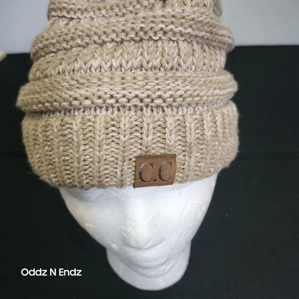 C.C Beige Knit Beanie Hat thick‎ soft oversized cap hat